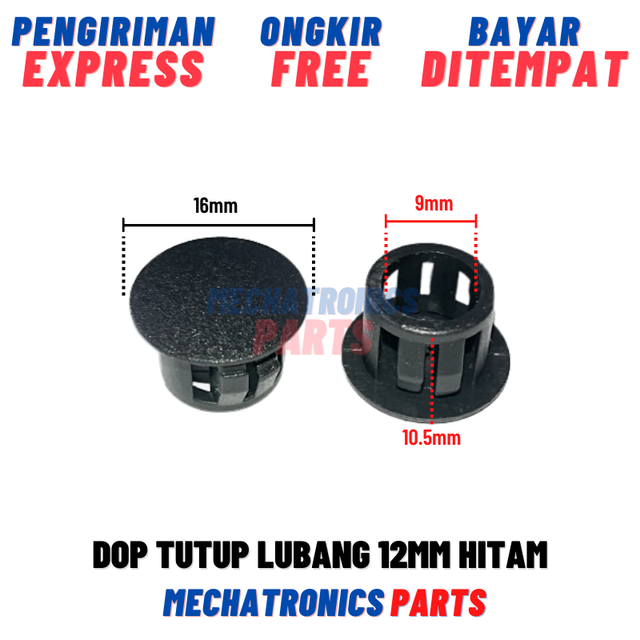 Dop Tutup Lubang 12mm Hitam Plastik