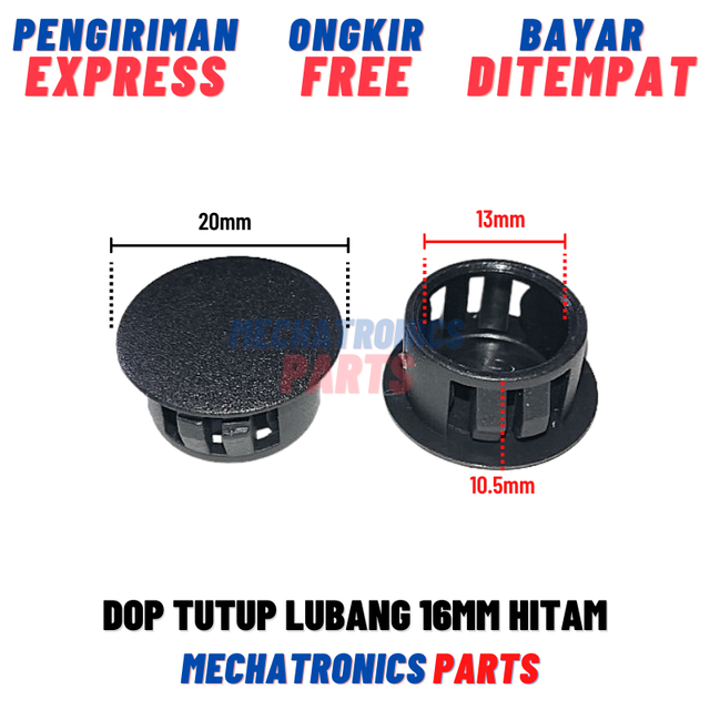 Dop Tutup Lubang 16mm Hitam Plastik